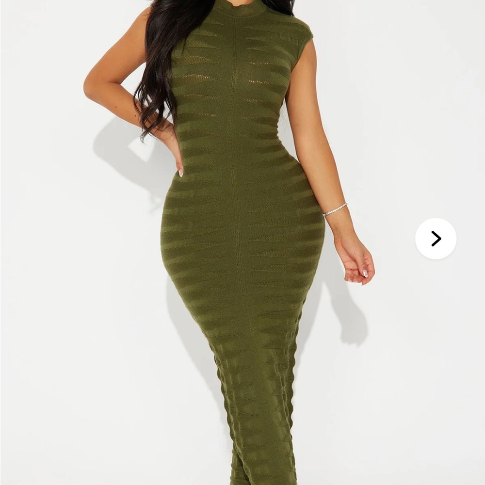 Elegant Olive Green Sleeveless Dress